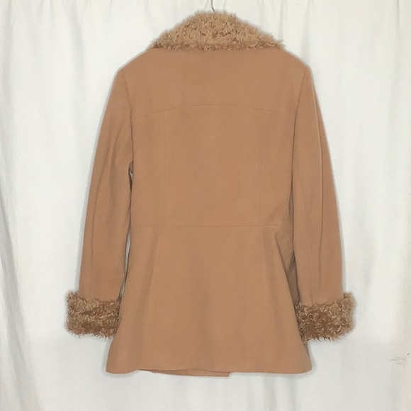 Vintage Esprit Penny Lane Style Tan Wool Coat With Faux Fur Trim Size L - Picture 14 of 16